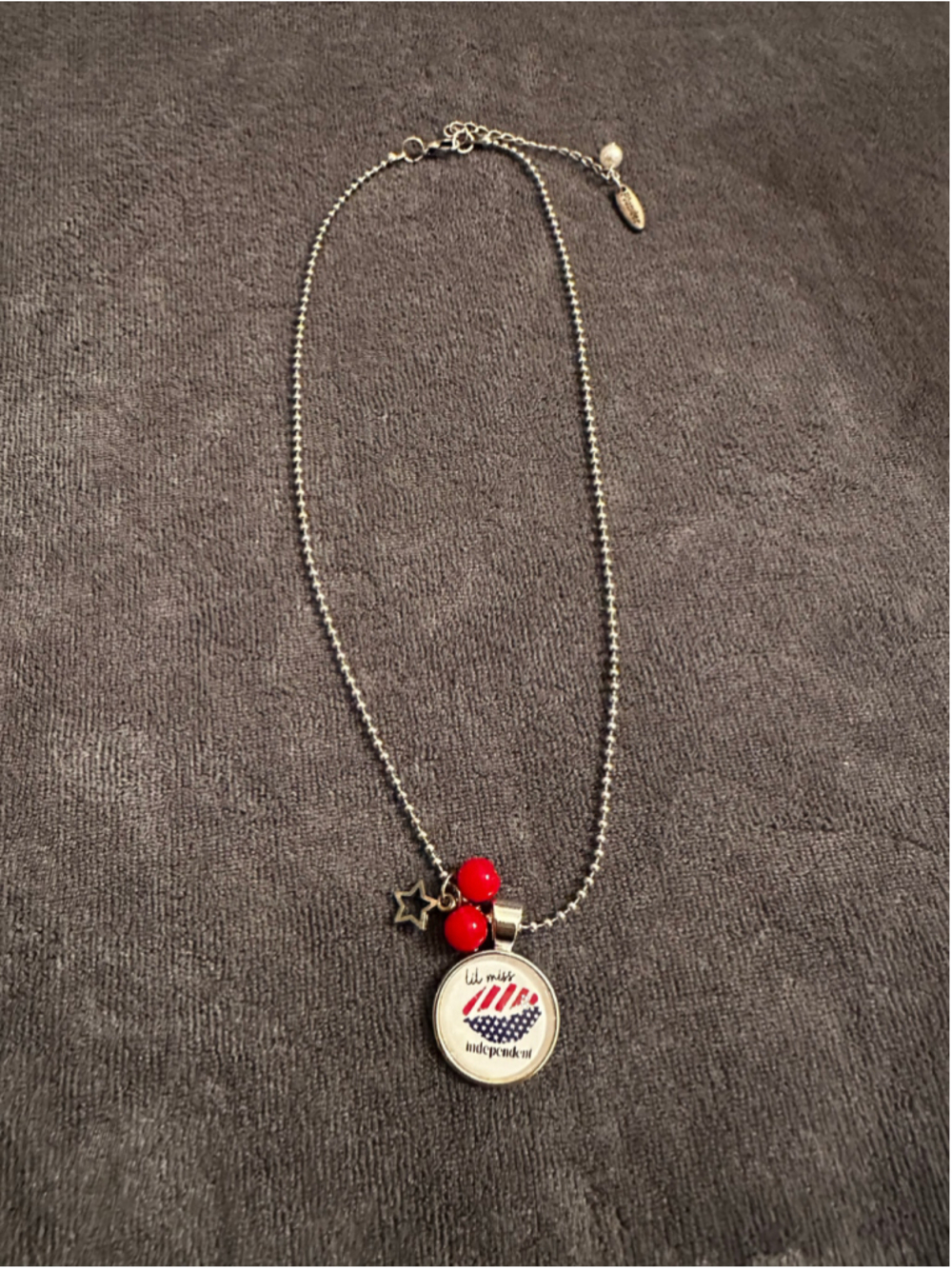 Plunder Silver Red Patriotic Lil Miss Independent Necklace